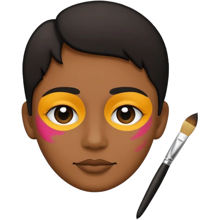 The emoji should represent transforming a photo into art. Center: a simple silhouette of a face or portrait. Around the face: small artistic brush strokes or palette dots to symbolize painting. Style: flat emoji style, highly recognizable at small size emoji