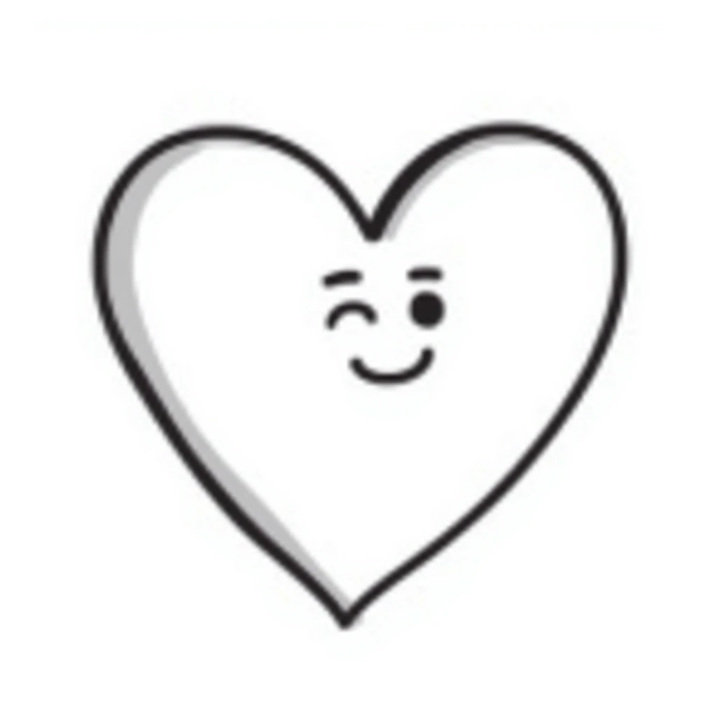 hand-drawn doodle of a heart with a smiling face emoji