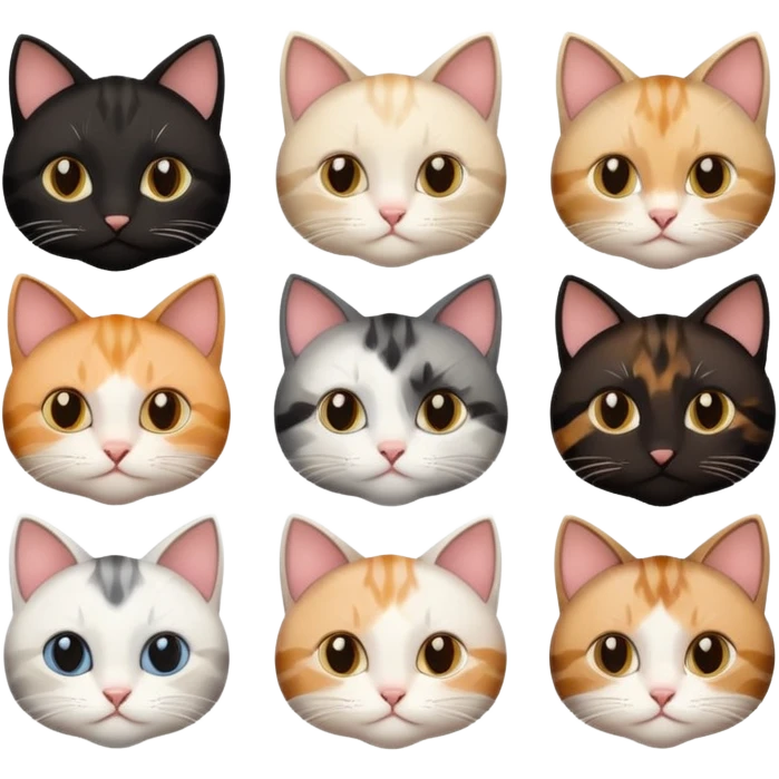 6 cats with different natural coloured coats emoji