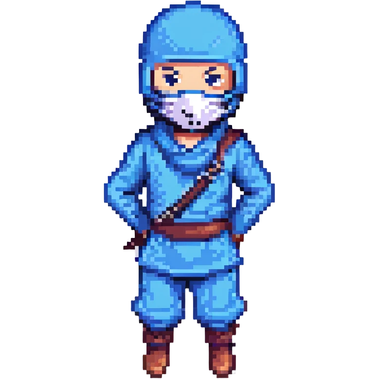 masked ninja, pixel art style, blue outfit emoji