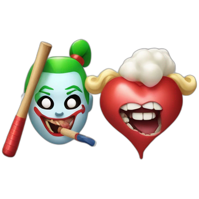 Simple Joker and Harley Quinn with chewing gum and baseball bat emoji