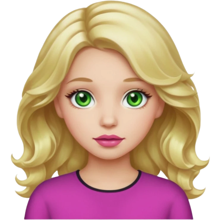 Girl with light blonde way hair in a middle part with green eyes and pink lips emoji