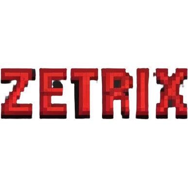 red pixelated lettering spelling 'ZETRIX', classic 8-bit video game style emoji