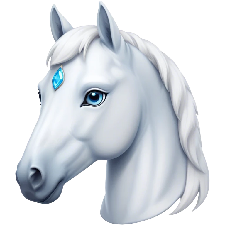 Cinematic Noble White Horse Portrait Emoji, Poised and regal, with a strong, athletic build and a pristine, well-groomed pure white fur, deep-set soulful blue eyes, Simplified yet sharp and sophisticated features, highly detailed, glowing with a soft, dignified glow, high shine, intelligent and majestic, stylized with an air of ethereal grace, focused and attentive, soft glowing outline, capturing the essence of a watchful and confident steed, so majestic it feels as though it could gallop out of the screen with effortless authority! emoji