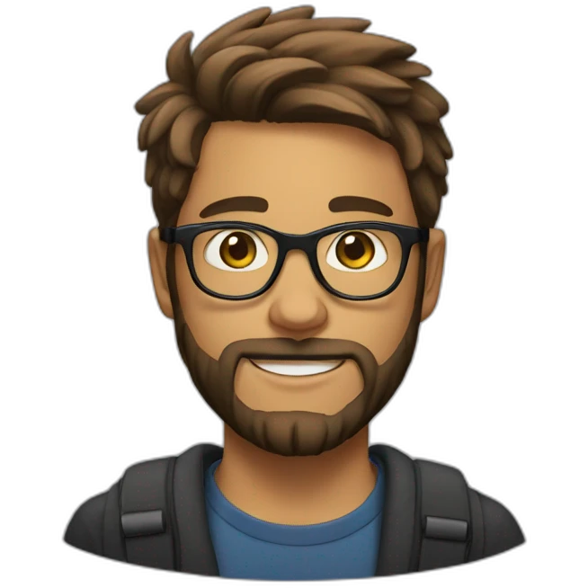A 20-year-old man has part of a beard and wears glasses emoji