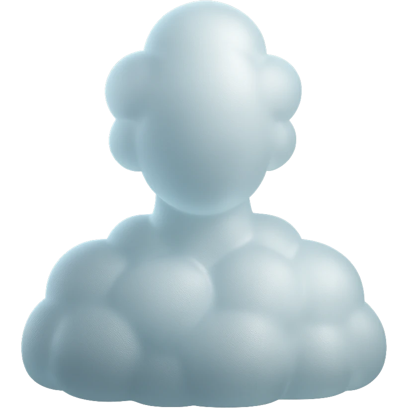 person made of white convex clouds, shoulder up, front view, matte glass style emoji