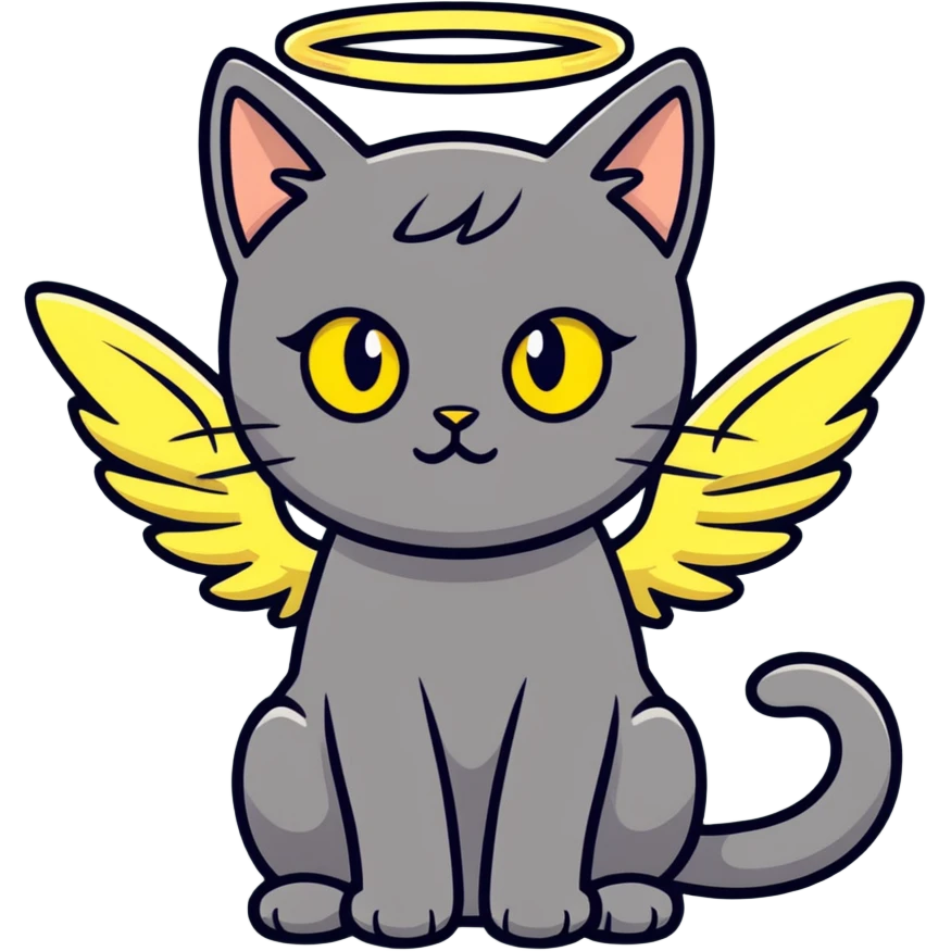 Dark gray cat with greenish-yellow eyes and angel wings  emoji
