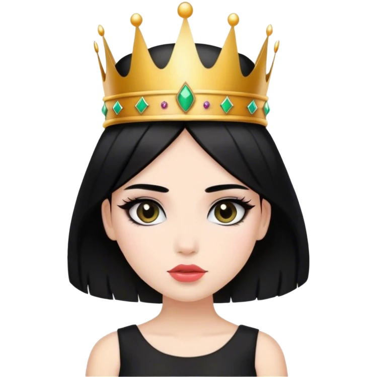 girl black hair black dress with crown on head makeup emoji