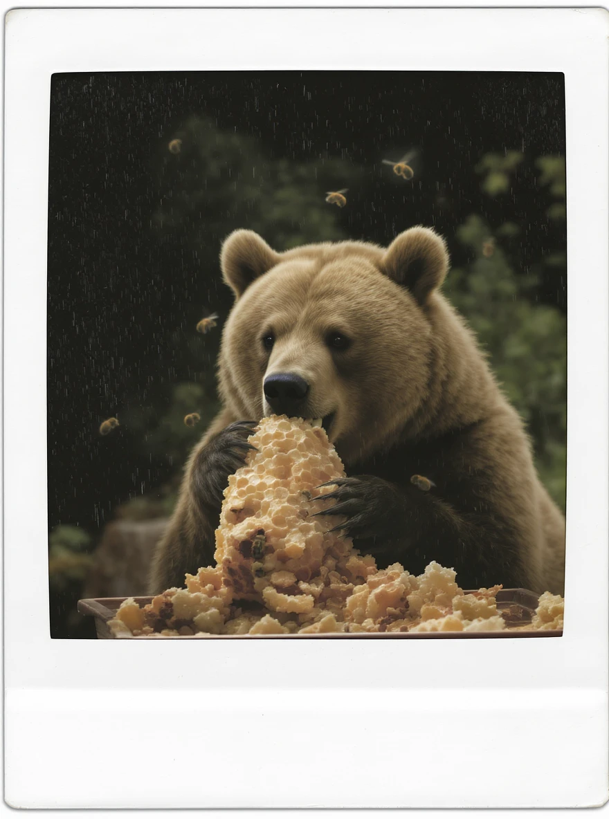 bear eating honeycomb with bees flying around emoji