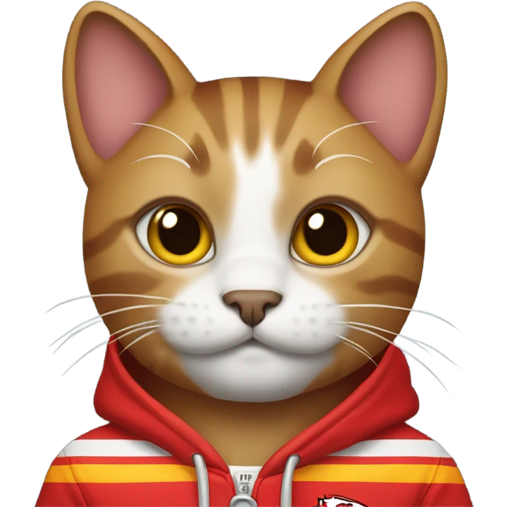 Cat wearing a KC Chiefs hoodie emoji