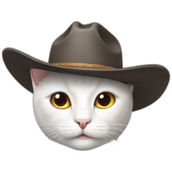 white cat wearing a cowboy hat emoji