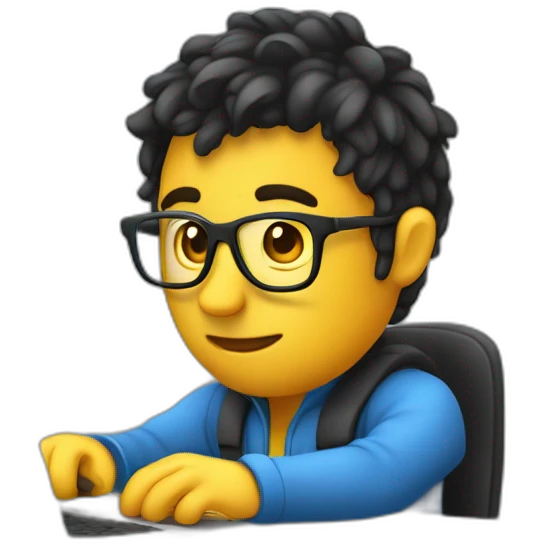 a nerd developer coding in front of a notebook with barely no lights in the room emoji