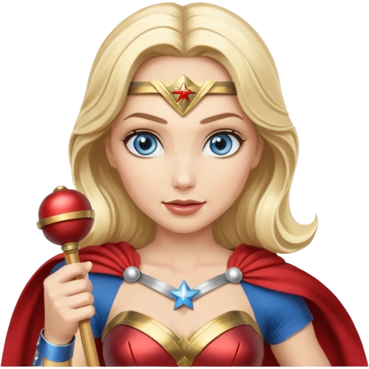Blonde blue eyes Wonder Woman holding bell and baton emoji