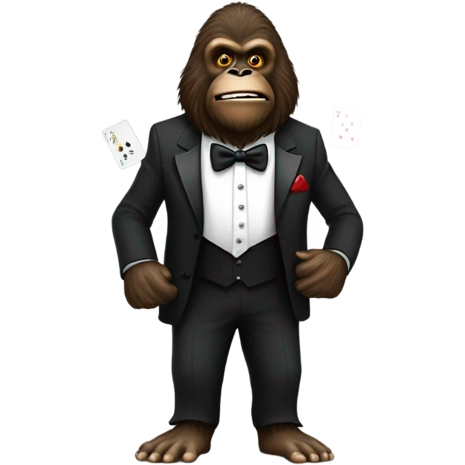 Bigfoot in a tuxedo with poker cards emoji