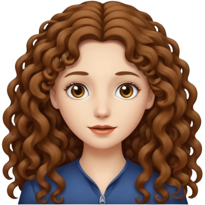 pale woman with brown very very long curly hair, middle part emoji