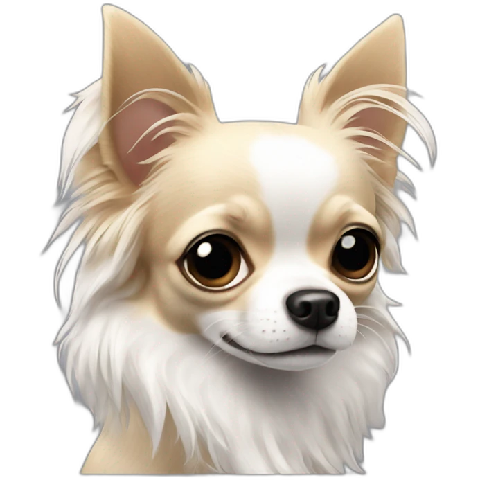 Long-haired Chihuahua with white hair and black patches ￼ emoji