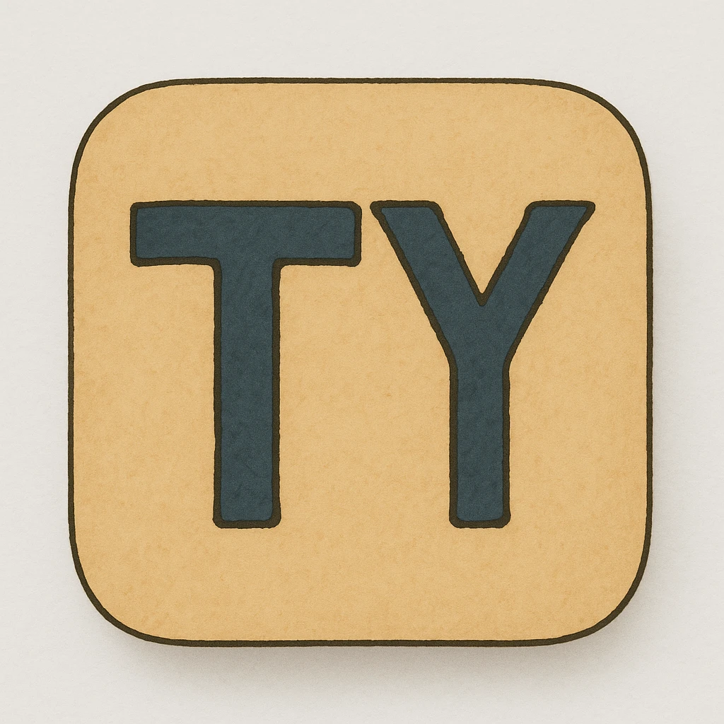 iOS app icon with the letters TY, modern, minimal, rounded corners, flat color background, no gradients, suitable for iPhone home screen emoji