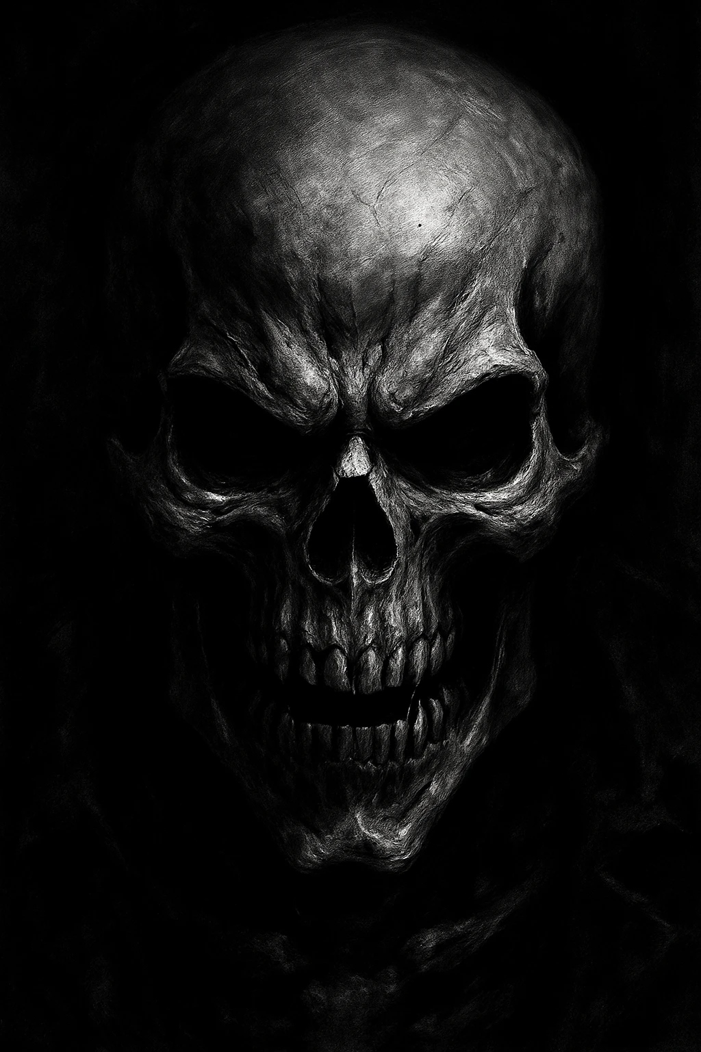 angry skull, dark and menacing, high contrast emoji