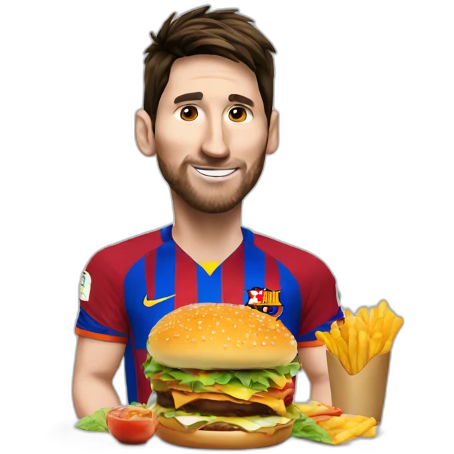 Messi eating a burger emoji