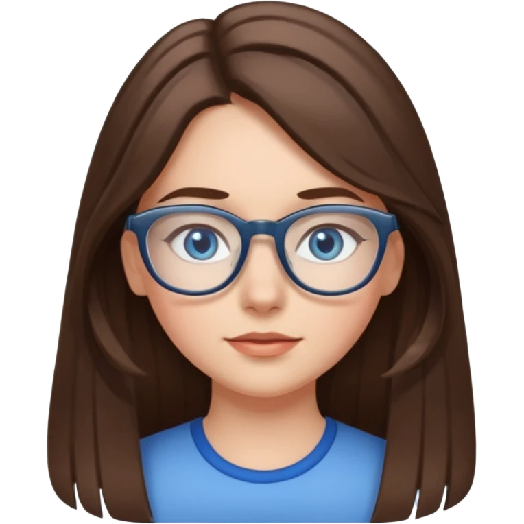 Long brown haired emoji with gray streak down the middle with blue eyes and glasses female young  emoji