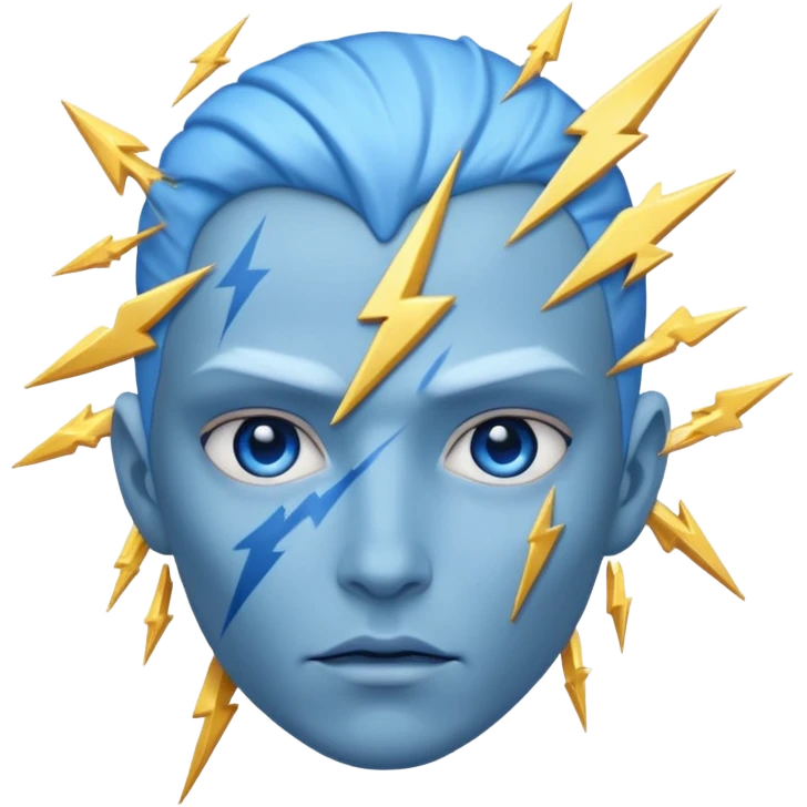 Rayos, centellas y estrellas en una cara color azul con expresiones de furia emoji