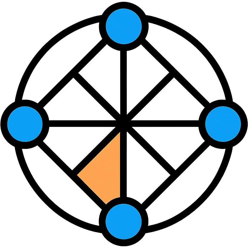 network in a circle form with blue boxes at intersection points emoji