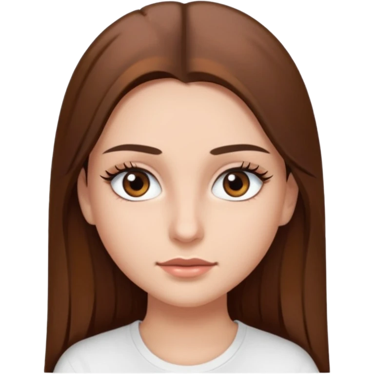 Chica de pelo liso ,largo clean look  y marrón con ojos color marrón  y una camiseta blanca y la piel blanca con pestañas y maquillada clean look  emoji