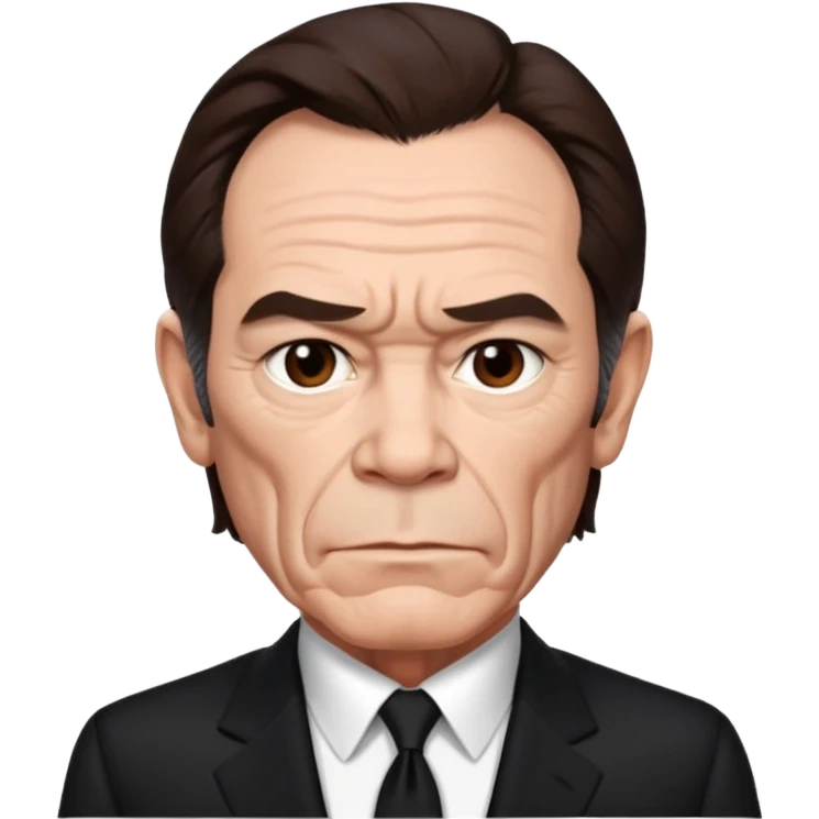 Tommy Lee Jones with dark brown hair, black suit emoji