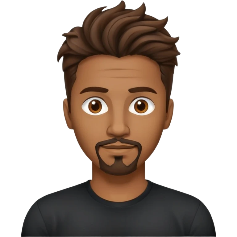 columbian tech man with brown hair, twisted hairstyle, goatee, brown eyes. And black shirt. emoji