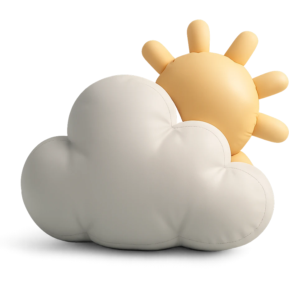 partly cloudy weather with sun peeking from behind a plush cushion cloud, soft edges, cushion style emoji