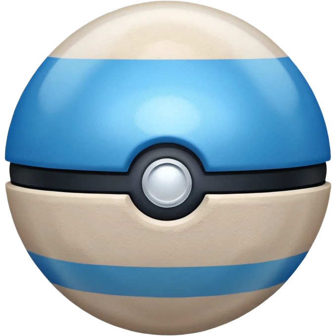 blue pokeball emoji, top half is a more saturated blue, bottom half is white, black stripe, with a white sheen, with a pearlescent finish, with a sand effect emoji
