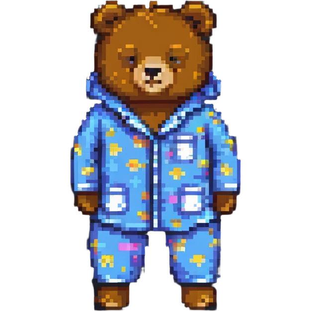 sleepy bear in pajamas pixel art emoji