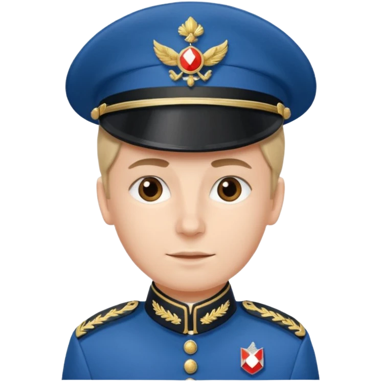 French soldier sergeant rank, blue uniform with three chevrons, shako hat emoji