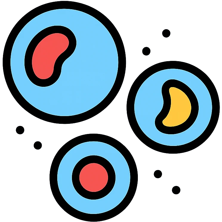 Zelle, deren Inhalt leuchtet in verschiedenen Farben (z. B. blau für Wasser, rot für Proteine, gelb für Lipide). emoji