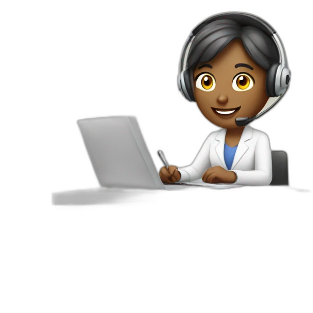 one customer service agent wearing a headset writing on keyboard emoji