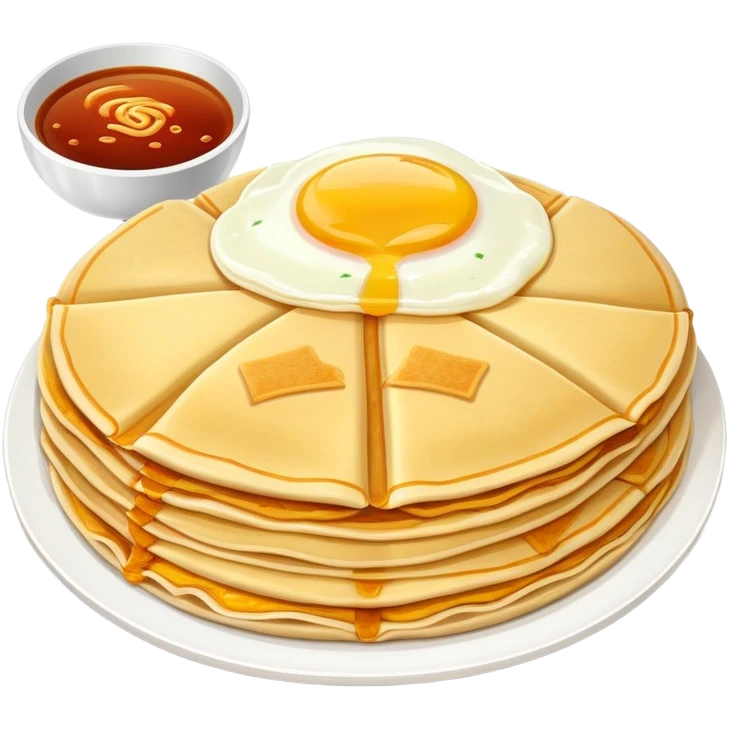 Beijing Jianbing savory crepe with egg, crispy wafer and sauce, simplified emoji style with bold outlines and bright colors, cartoon style popular Chinese breakfast pancake emoji