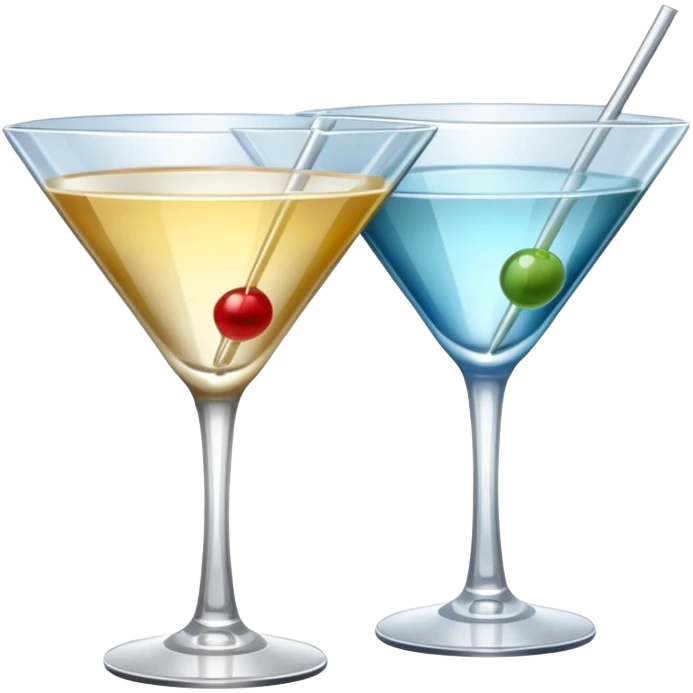 two realistic glasses of cocktail in emoji style, martini glass shape, no straw, no fruit, no ice emoji