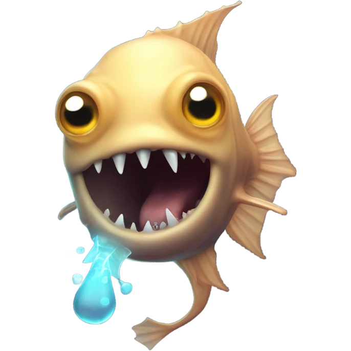 Anglerfish with a glowing lure hanging from its forehead, sharp teeth, and big eyes. emoji