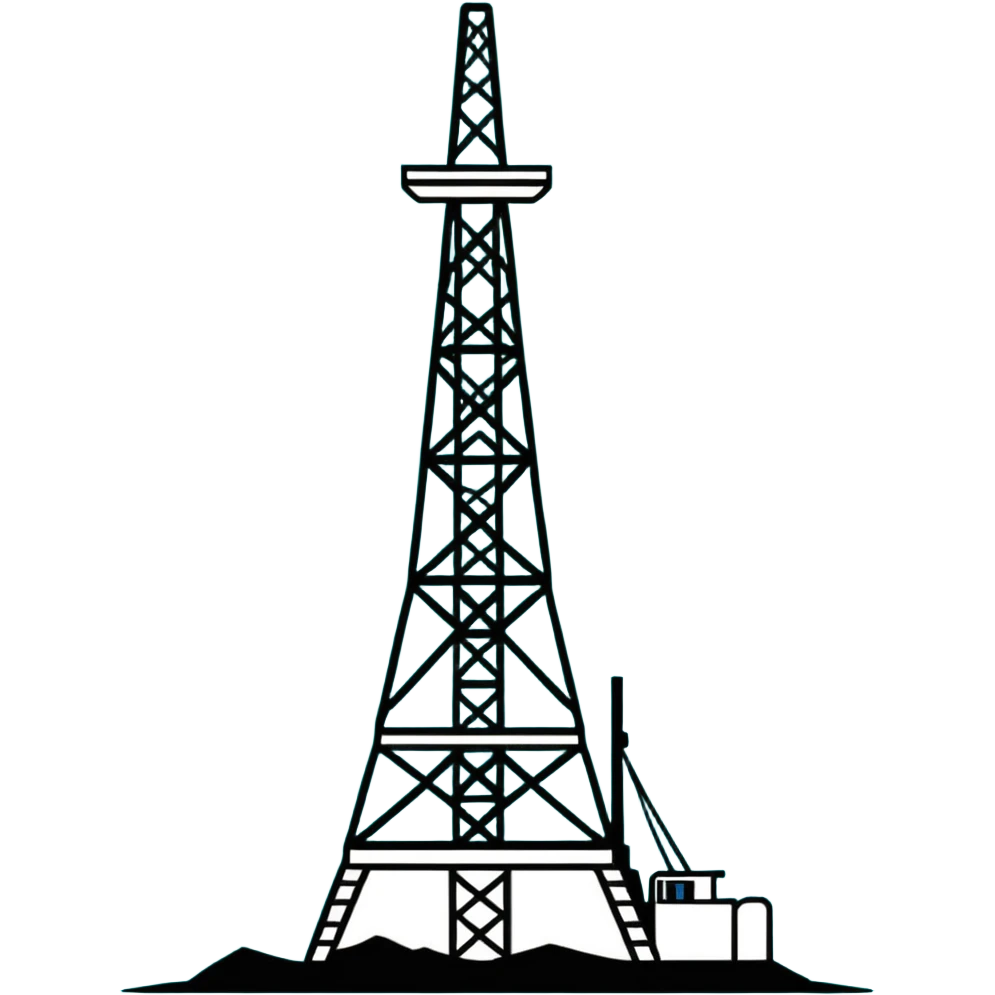 Drilling rig tower with simple lines, minimalist design with soft gradients in sky blue, teal green, white, and light gray emoji