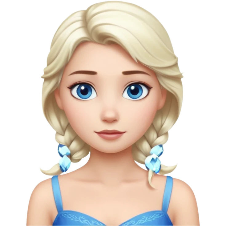 Кинематографический реалистичный портрет Эльзы с реалистичной текстурой кожи, мягким естественным освещением и изящно детализированными платиново-русыми волосами Её  выразительные голубые глаза излучают уверенность, спокойное выражение. Портрет отличается мягким чарующим сиянием с прохладной emoji