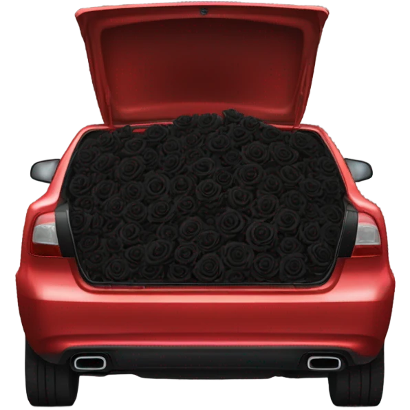 red open car trunk with black roses left in it emoji