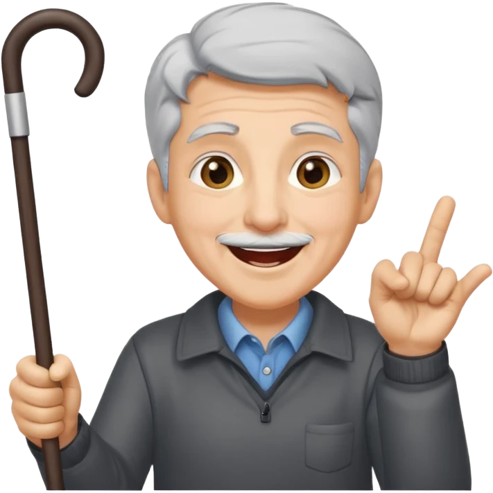 A grey-haired fan with cane in hand, cheering loudly with youthful spirit. emoji