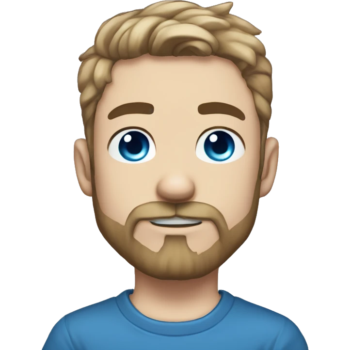 Man with Light brown hair, neck tattoos, arm tattoos, mustache and beard, blue eyes, silver nose piercing hoop, black anime graphic tee emoji