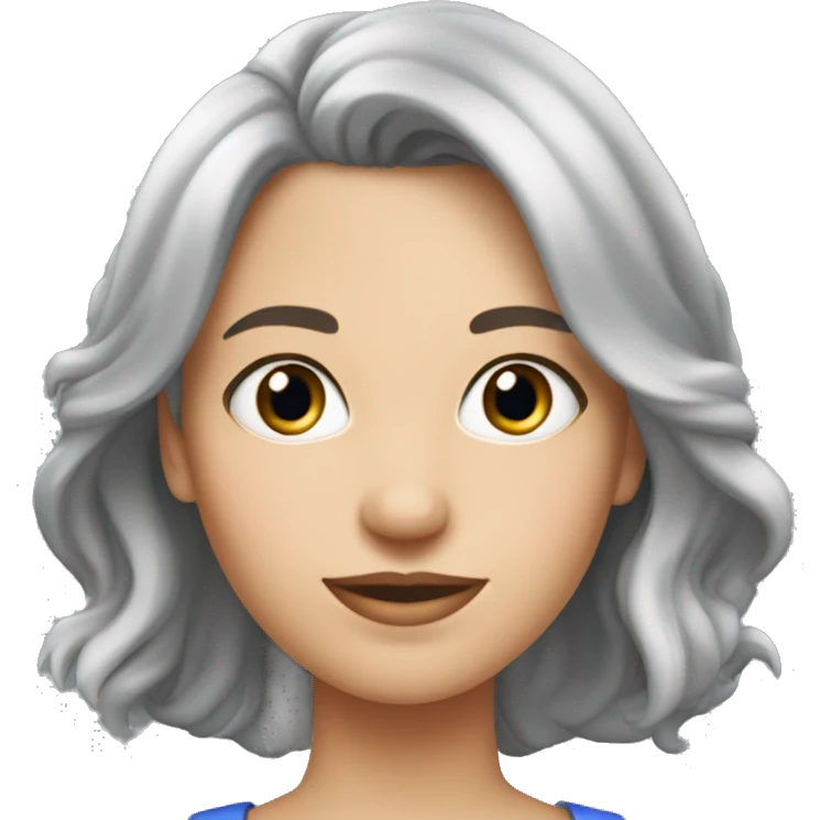 femme 40 a aux yeux bleus avec les cheveux mi-long gris 2 couettes emoji