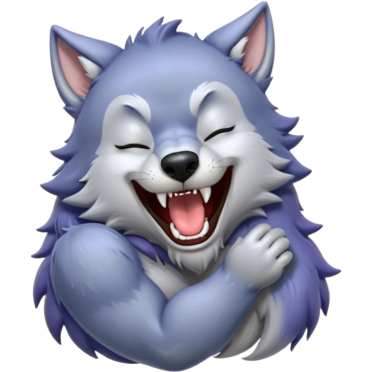 Cinematic Cute Yawning Werewolf Portrait Emoji, with a cuddly, miniature lupine form in soft moonlit grays and silvers, head leaning back in a big, adorable yawn that reveals a few fuzzy teeth, simplified yet irresistibly charming, highly detailed with a soft glowing outline that captures the drowsy, playful essence of a werewolf mid-nap! emoji