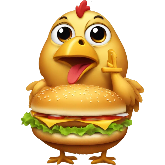 Chicken eating hamburger emoji