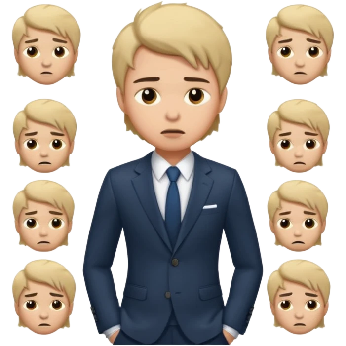 a liittle tired and frustrated entepreneur (only his face). with suit and only a little bit emotional face. young entepreneurs with various suits, but in classic colours. various hair emoji