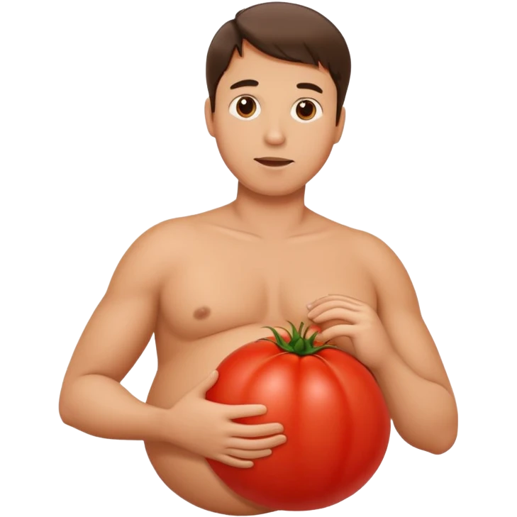 pregnant man with belly replaced by a tomato emoji