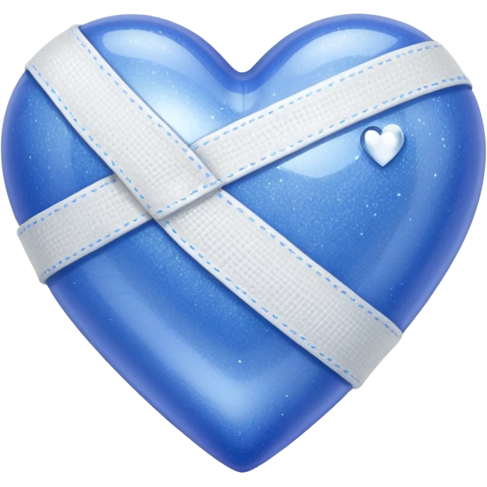 Periwinkle sparkly heart, glassy finish, with one white bandage wrapped around it, high resolution emoji
