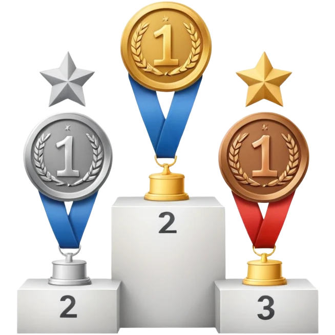 1st 2nd 3rd place podium with gold, silver, and bronze medals emoji